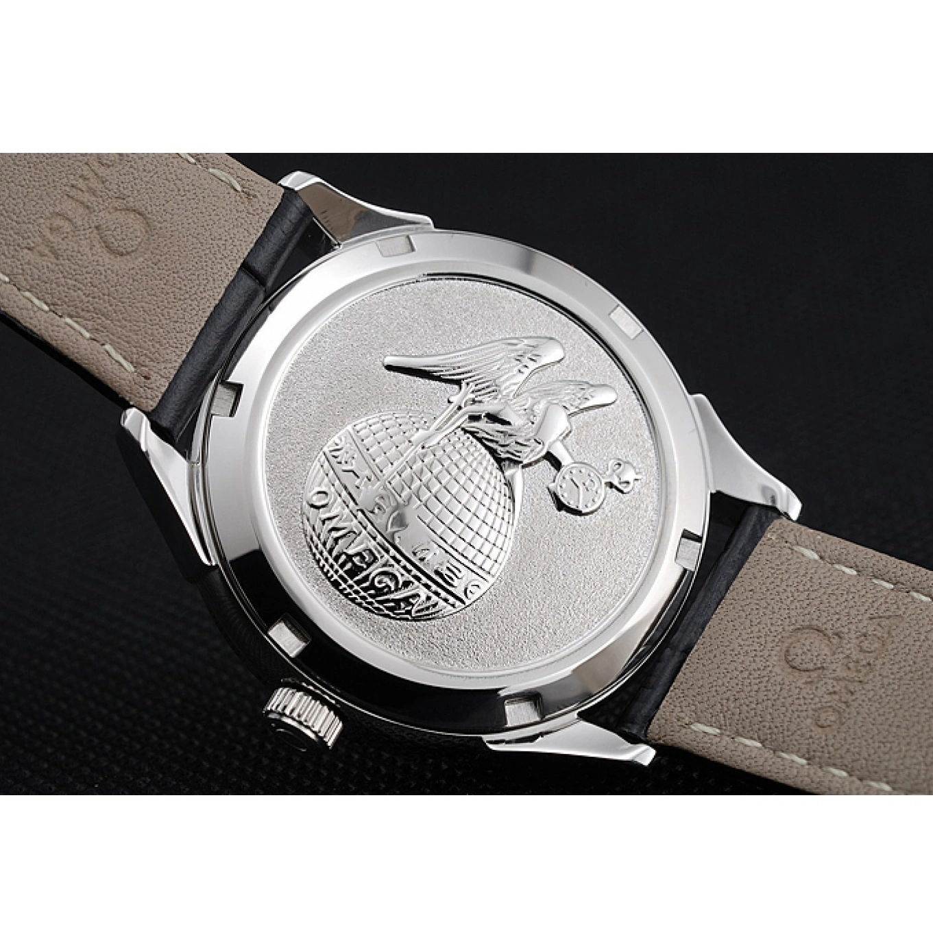 1029 Omega DeVille Prestige Black Dial Silver Diamond Case Black Leather Bracelet 1454120